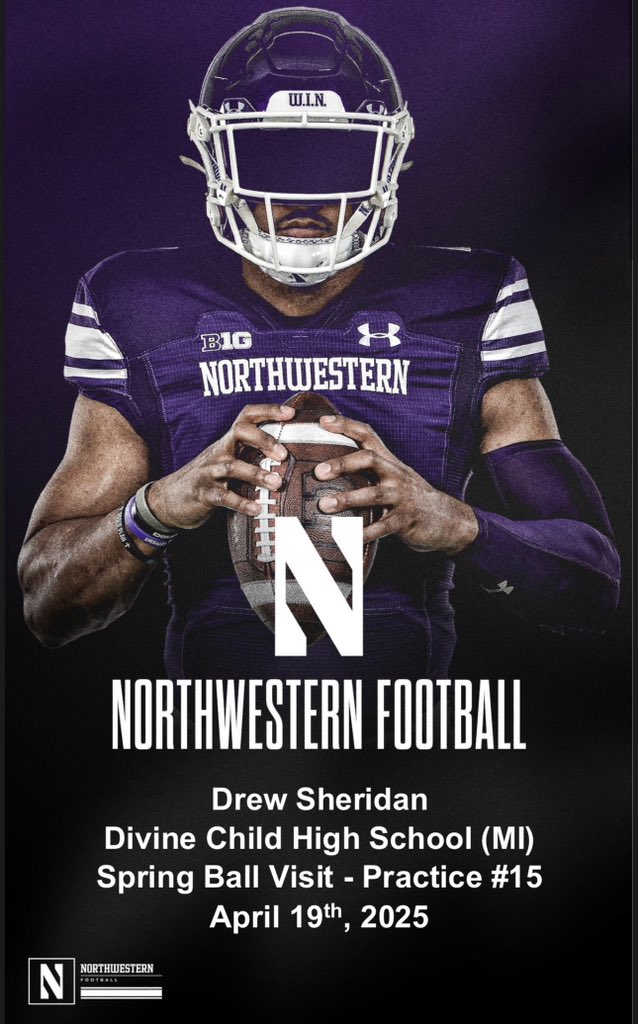 Drew “Lefty” Sheridan✝️ (@drewsheridan9) on Twitter photo I will be <a href="/NUFBFamily/">Northwestern Football</a> tomorrow for my last spring visit . Been looking forward to this one on the calendar ! #lefty
<a href="/HarlonBarnett/">Harlon Barnett</a> <a href="/CoachLujan/">Zach Lujan</a> <a href="/Coach_Mulford/">Sam Mulford</a> <a href="/PetersNUFB/">Zach Peters</a> <a href="/LaMarcusHicks/">LaMarcus Hicks</a> <a href="/JeromeTgrey/">Jerome Grey</a> <a href="/RisingStars6/">Rising Stars Academy</a> <a href="/AllenTrieu/">Allen Trieu</a> <a href="/ThomasGorski33/">Tom Gorski</a> <a href="/BrandonHuffman/">Brandon Huffman</a> <a href="/Calvin_SGF/">Calvin Kaplan</a> I will be <a href="/NUFBFamily/">Northwestern Football</a> tomorrow for my last spring visit . Been looking forward to this one on the calendar ! #lefty
<a href="/HarlonBarnett/">Harlon Barnett</a> <a href="/CoachLujan/">Zach Lujan</a> <a href="/Coach_Mulford/">Sam Mulford</a> <a href="/PetersNUFB/">Zach Peters</a> <a href="/LaMarcusHicks/">LaMarcus Hicks</a> <a href="/JeromeTgrey/">Jerome Grey</a> <a href="/RisingStars6/">Rising Stars Academy</a> <a href="/AllenTrieu/">Allen Trieu</a> <a href="/ThomasGorski33/">Tom Gorski</a> <a href="/BrandonHuffman/">Brandon Huffman</a> <a href="/Calvin_SGF/">Calvin Kaplan</a>