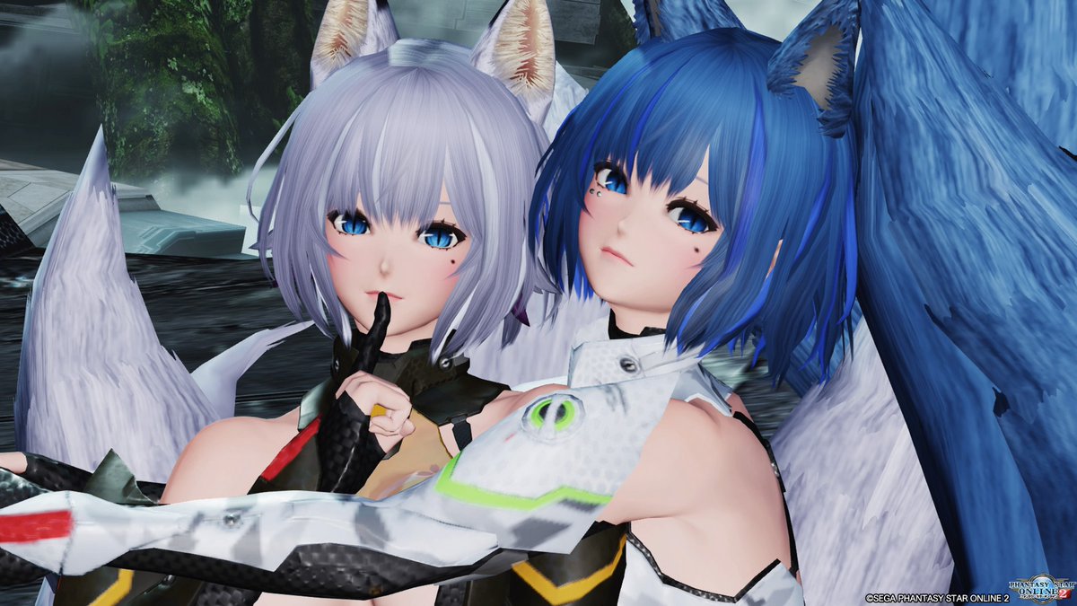 kuran__pso2's tweet photo. 相方と約5年前のSSをリメイクしてみた！やみさんが！
昔使ってたペアタグも使ってみる🦊
懐かしい気持ちになったぜぇ…。
 #PSO2NGS_SS
  #銀狐と青狐の妖怪物語 https://t.co/RZLrFxjzBD
