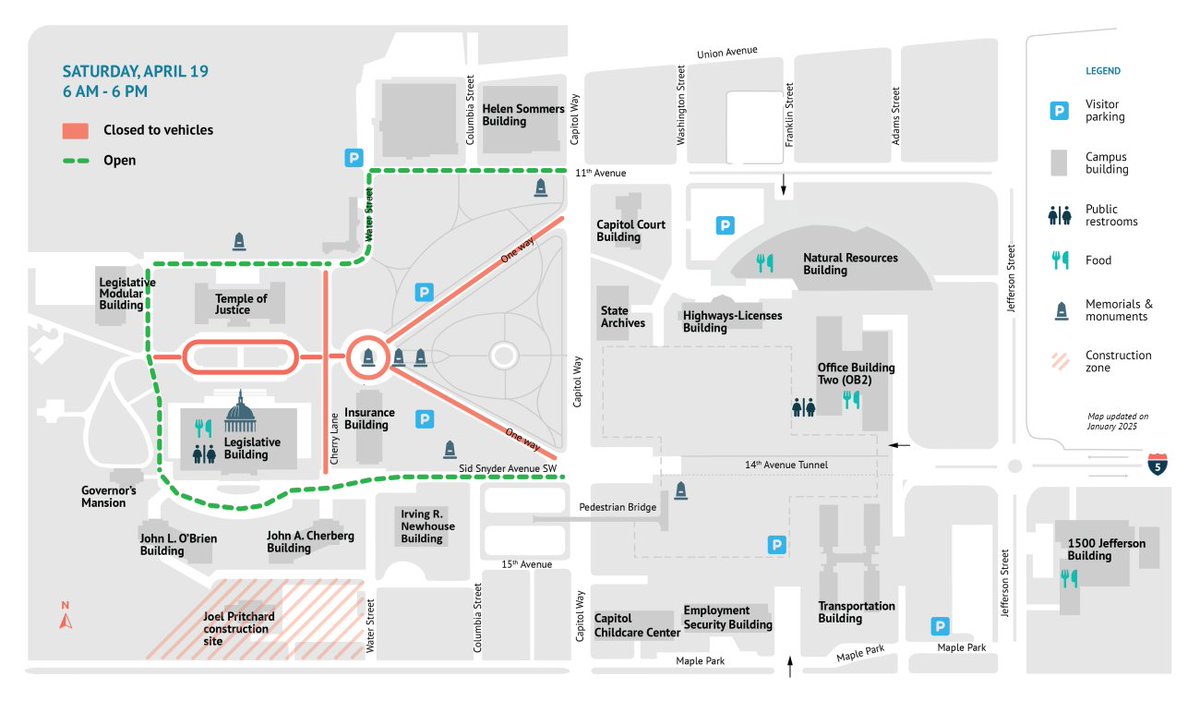 4/19 Capitol Campus Alert 🚨
➡️ Crowds of 3,500+ expected. 
➡️ Increased traffic &amp; noise 🚶📢 
➡️ Road closures: North &amp; South Diagonals, Winged Victory Circle, Cherry Lane, and Flag Circle 🚙
Text CAMPUSGUEST to 888-777 for alerts. 🤝 Plan ahead!