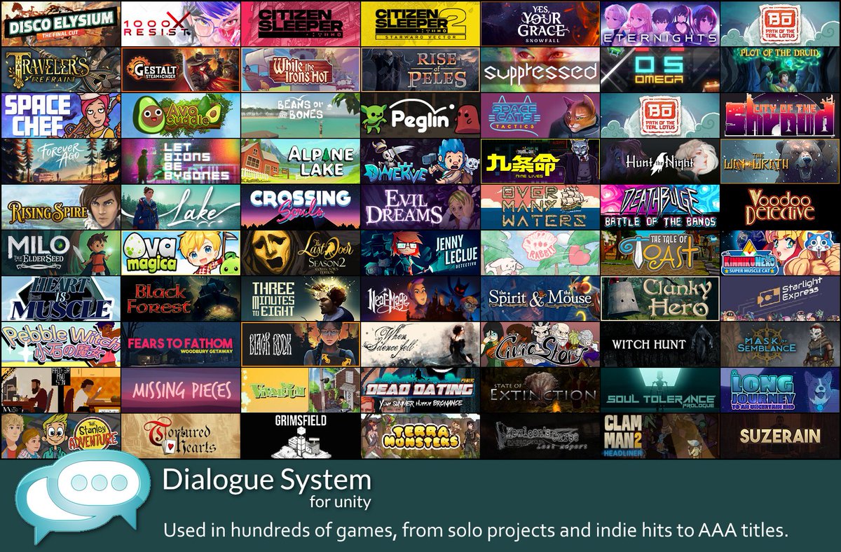 PixelCrushin's tweet image. Quest Machine and the Dialogue System are in the #UnityAssetStore's Spring Sale!
Dialogue System: u3d.as/5C5
Quest Machine: u3d.as/hgM
Here are a few of the many great games made with these assets.
#unity #unity3d #indiedev #AssetStore