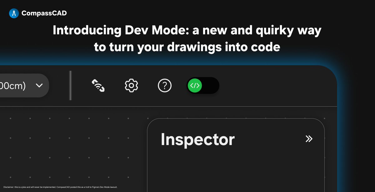 CompassCAD's tweet photo. New feature: Starting from CompassCAD 2.0.0, there will be a feature called Dev Mode, a new and quirky way to turn your CAD drawings into code.

#cad #computeraideddesign #compasscad https://t.co/c79ZVXIOWK