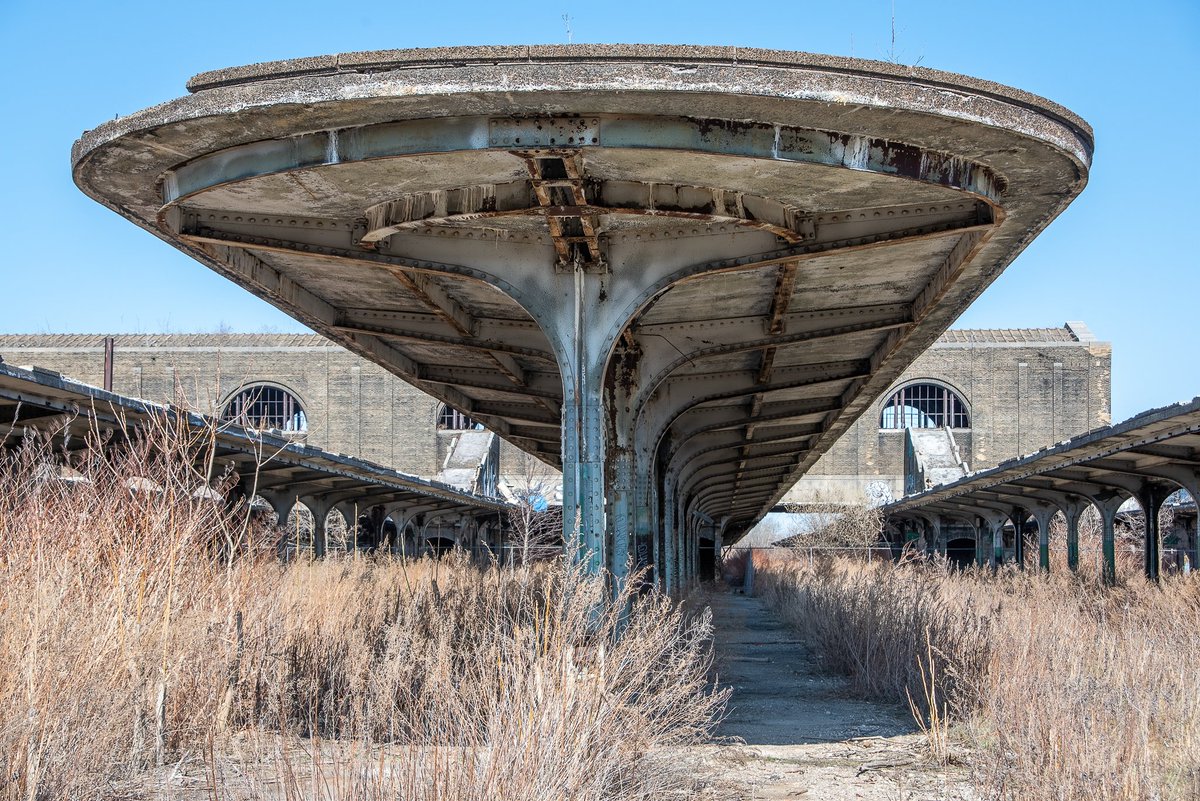 Slowly decaying passenger platforms that once serviced thousands of rail passengers at the long abandoned Buffalo Central Terminal; Buffalo, New York.
