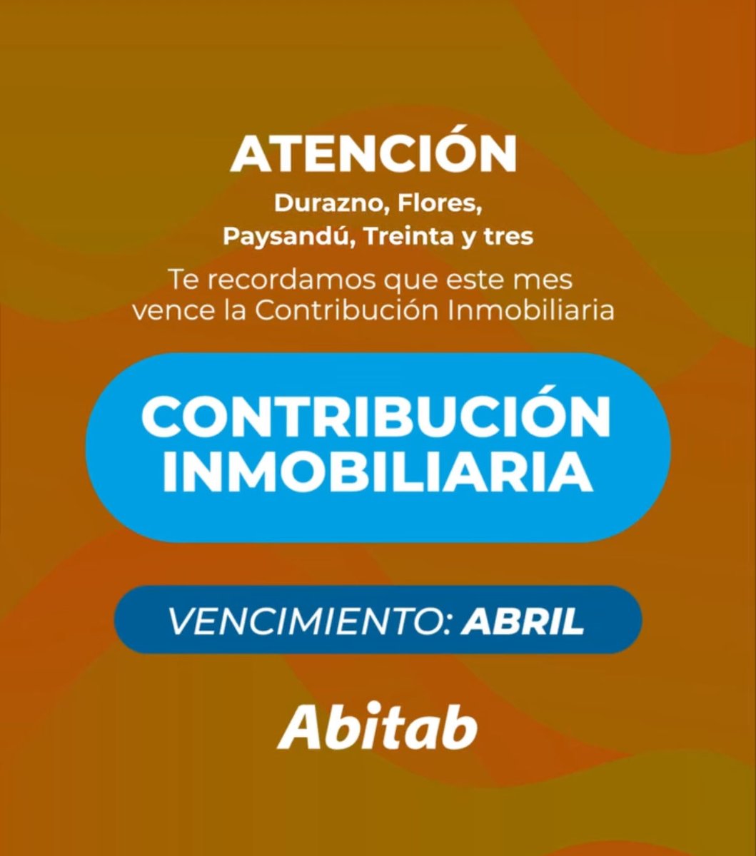 abitabbuceo2001's tweet photo. CONTRIBUCIÓN INMOBILIARIA
🛑 ⚠️ VENCIMIENTO EN ABRIL
SIEMPRE CERCA, EN TU BARRIO BUCEO.
🛑 TURISMO ABIERTO HASTA EL SÁBADO.
🛑 RETIROS, DEPÓSITOS, CAMBIO MONEDA EXTRANJERA https://t.co/lcA9ynKRFR