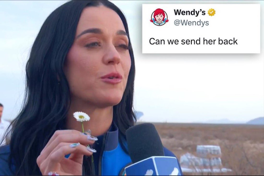 PostSovietBazar's tweet photo. Wendy's call for sending Katy Perry back to Space

#PostSovietBazaar #JeffBezos #Spaceship #Cosmos https://t.co/gBzJyhSWP0