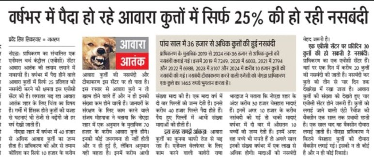 Pravendra Singh Sikarwar (@pravendra_sikar) on Twitter photo #Noida में <a href="/noida_authority/">NOIDA Authority</a> का एक #ABC सेंटर. एक दिन में सिर्फ 20 आवारा कुत्तों के स्टरलाईजेशन और वैक्सीनेशन की सुविधा क्षमता. वर्षभर में पैदा हो रहे सिर्फ 25% कुत्तों की हो रहा स्टरलाईजेशन. आवारा कुत्तों की संख्या नियंत्रित करने के लिए चार ABC सेंटर की जरूरत.
<a href="/JagranNews/">Dainik Jagran</a> #Noida में <a href="/noida_authority/">NOIDA Authority</a> का एक #ABC सेंटर. एक दिन में सिर्फ 20 आवारा कुत्तों के स्टरलाईजेशन और वैक्सीनेशन की सुविधा क्षमता. वर्षभर में पैदा हो रहे सिर्फ 25% कुत्तों की हो रहा स्टरलाईजेशन. आवारा कुत्तों की संख्या नियंत्रित करने के लिए चार ABC सेंटर की जरूरत.
<a href="/JagranNews/">Dainik Jagran</a>