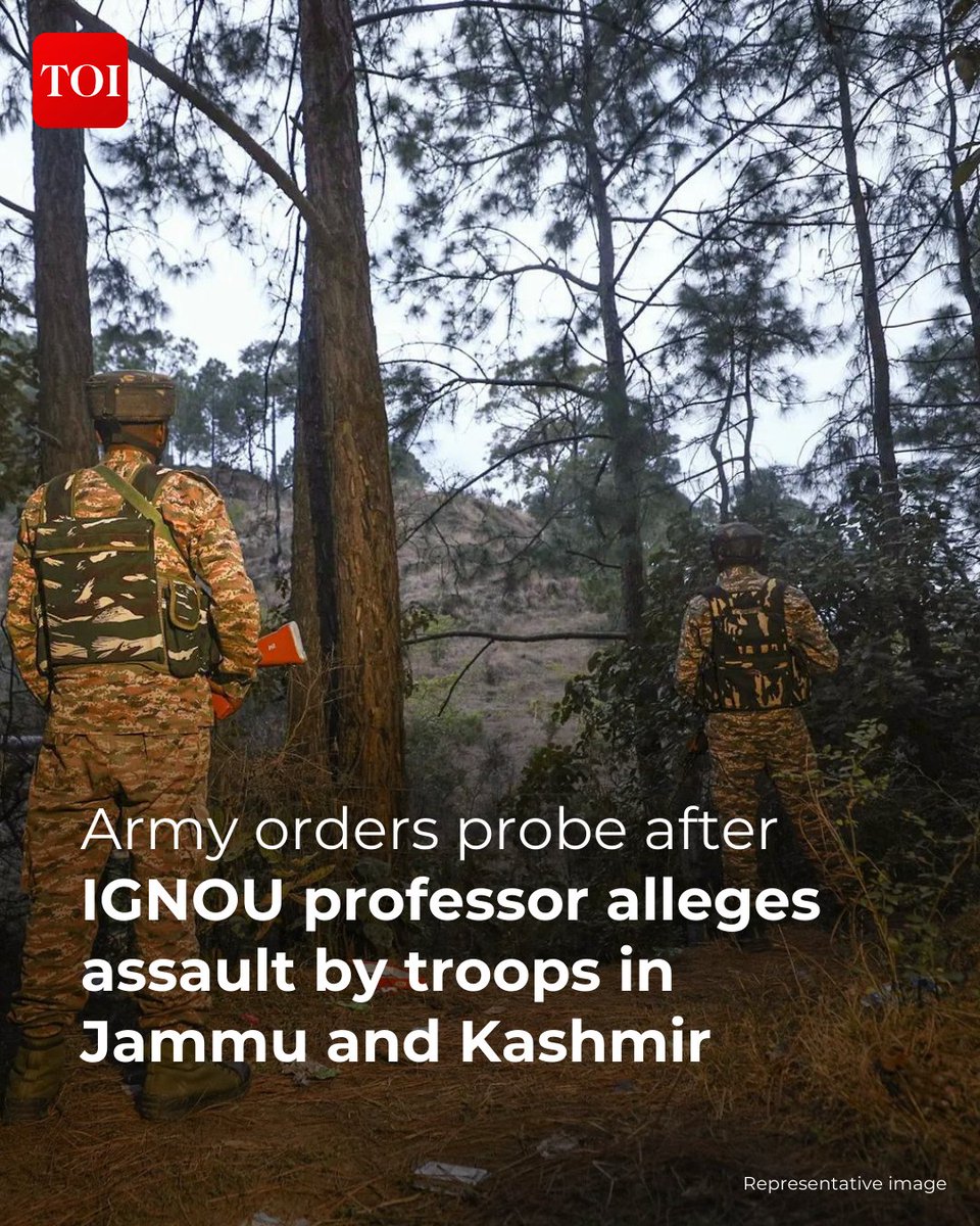 timesofindia's tweet image. The Army ordered an inquiry after an #IGNOU professor accused troops of assaulting him without any provocation during a checking of vehicles in #Rajouri district of #JammuAndKashmir

Read here 🔗toi.in/Qd79bY