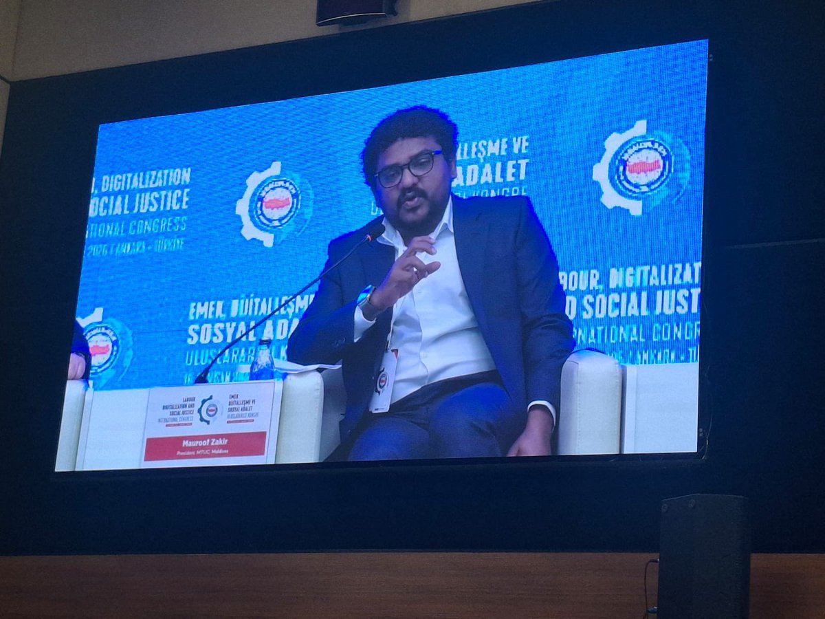 TEAMmaldives's tweet photo. Team GS, @MateyZakir participated in a 3 days international congress on labour digitization and social justice, held in Türkiye. The event brought together trade union leaders from around the world. He was also honored to speak a panel on  S.justice and income distribution. https://t.co/ht1G06db8O