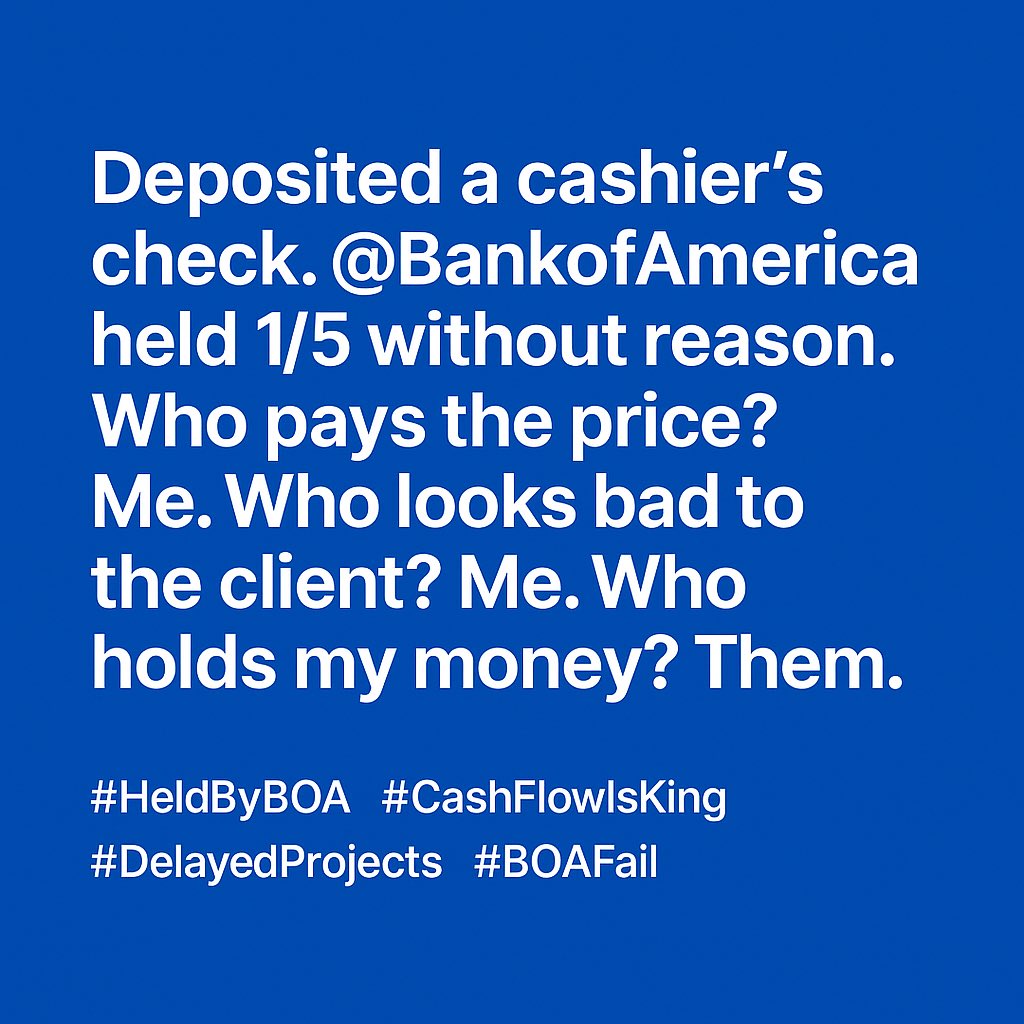 henriqueguthof1's tweet photo. #ThanksBOA
#BankingLikeIts2025
#DepositAndPray
#80PercentClub
#CashiersCheckMystery
#BOADelaysDreams
#BOALogic
#MoneyOnHold
#FinanceFiction
#HoldMeIfYouCan
@BankofAmerica https://t.co/pWHUSi0TwY