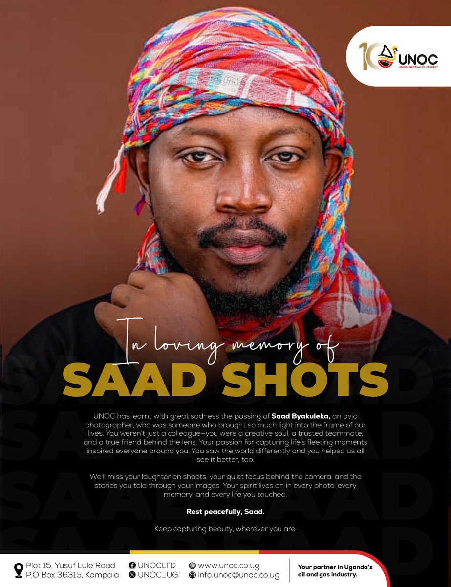 UNOC (@unoc_ug) on Twitter photo UNOC is saddened by <a href="/saadShots/">Saad Shots šø</a>'s sudden death.
Your great shots will always be etched in our memories.
#RIPSaadShots UNOC is saddened by <a href="/saadShots/">Saad Shots šø</a>'s sudden death.
Your great shots will always be etched in our memories.
#RIPSaadShots