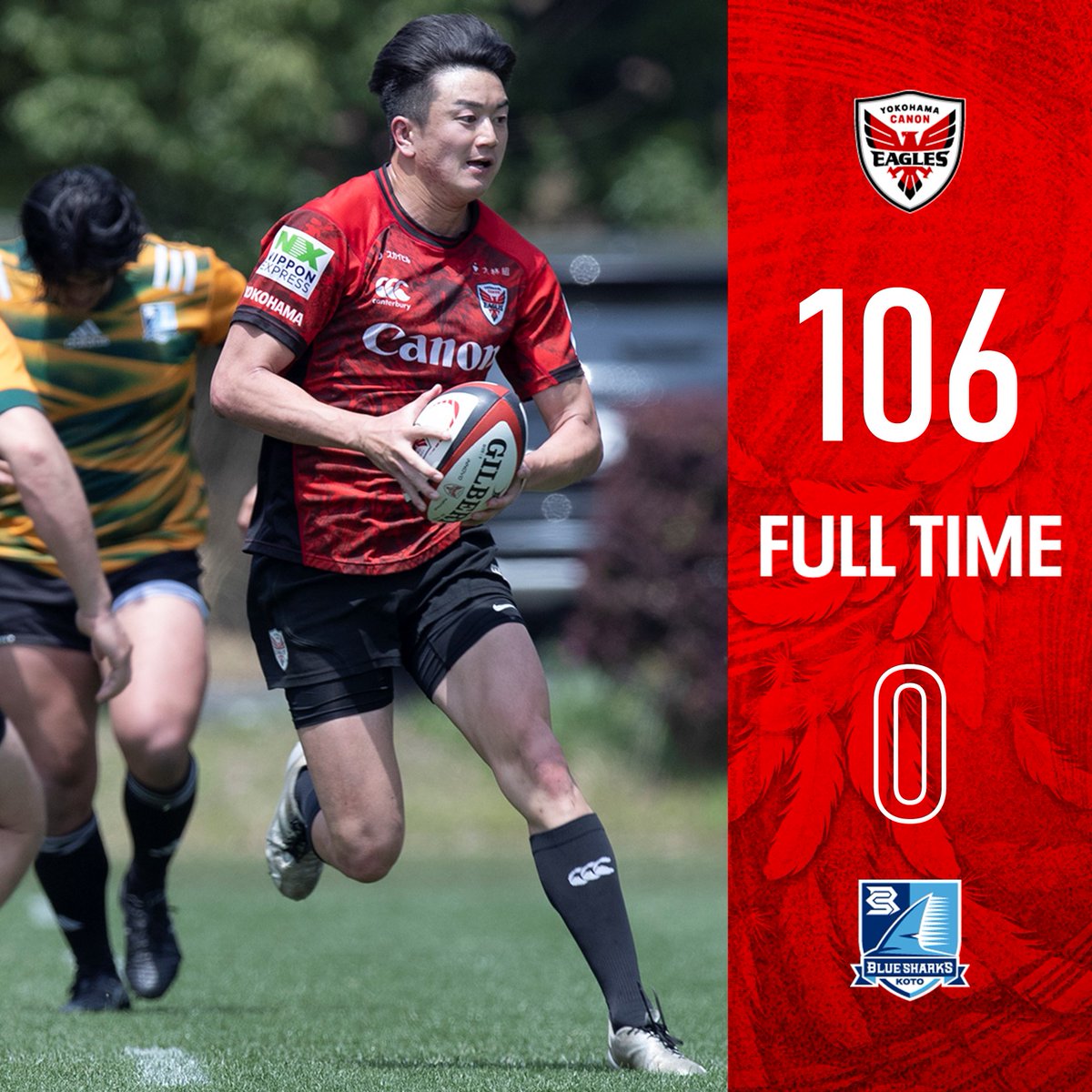 Canon_Eagles's tweet photo. 【FULL TIME】

WIN🔴

🏉練習試合
🗓4月19日(土)11:00キックオフ
📍キヤノンスポーツパーク
🆚 清水建設江東ブルーシャークス

応援ありがとうございました❗️

#共に超える #横浜キヤノンイーグルス https://t.co/UOn2YswnVl