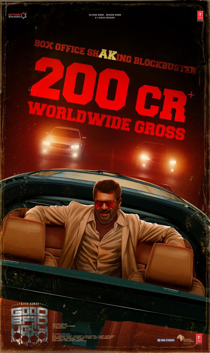 Done Channel (@donechannel1) on Twitter photo The MASS SAMBAVAM is shaking the box office ❤🔥
#GoodBadUgly hits 200 CRORES WORLDWIDE GROSS 💥💥
Book your tickets for #GoodBadUgly now!
🎟️ linktr.ee/GBUTickets
#200crGrossForGBU
#BlockbusterGBU
#AjithKumar <a href="/trishtrashers/">Trish</a> <a href="/MythriOfficial/">Mythri Movie Makers</a> <a href="/Adhikravi/">Adhik Ravichandran</a> <a href="/gvprakash/">G.V.Prakash Kumar</a> The MASS SAMBAVAM is shaking the box office ❤🔥
#GoodBadUgly hits 200 CRORES WORLDWIDE GROSS 💥💥
Book your tickets for #GoodBadUgly now!
🎟️ linktr.ee/GBUTickets
#200crGrossForGBU
#BlockbusterGBU
#AjithKumar <a href="/trishtrashers/">Trish</a> <a href="/MythriOfficial/">Mythri Movie Makers</a> <a href="/Adhikravi/">Adhik Ravichandran</a> <a href="/gvprakash/">G.V.Prakash Kumar</a>