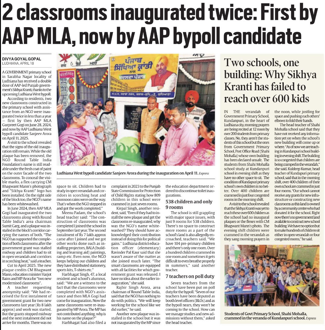 BB__Ashu's tweet photo. 2 inaugurations, 1 classroom. AAP’s ‘Sikhya Kranti’ is a cruel joke.
800+ kids, 7 rooms, 2 schools in 1 building — but Sanjeev Arora wants to cut the same ribbon again?
Ludhiana West deserves solutions, not stunts.
#Bypoll2025 #AAPFails #BharatBhushanAshu #SikhyaKrantiExposed https://t.co/6r83BhHKmH