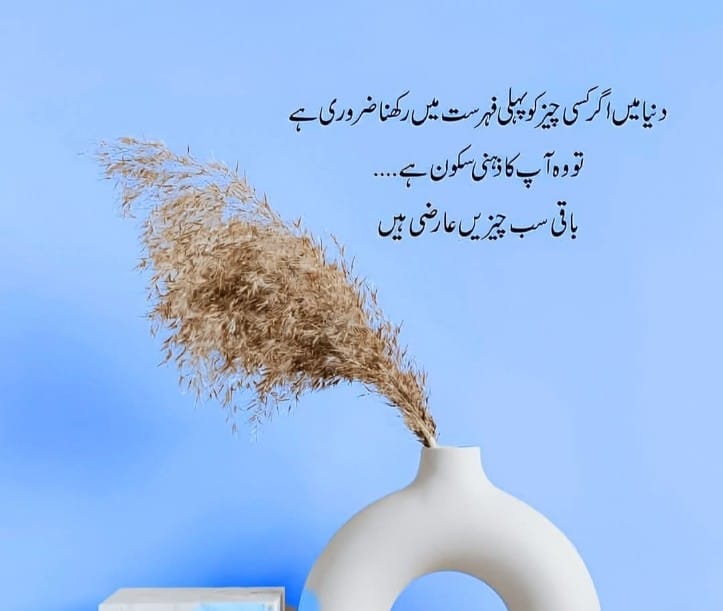 दुनिया में अगर किसी चीज को पहली फहरिस्त मैं रखना जरूरी है तो वह आपका जहनी सुकून है बाकी सब चीजें अर्जी हैं