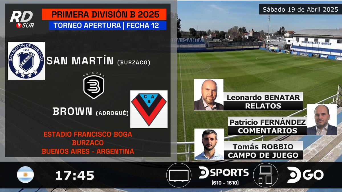 elpollo_ac29's tweet image. #PrimeraB Apertura 2025 🇦🇷
#SanMartínB vs #BrownAdrogué
🎙️ Relatos: @LeoBenatar
🎙️ Comentarios: @fernandezpatook
🎙️ Campo de Juego: @tomasrobbio
📺 TV: @DSportsAR (610 - 1610)
💻📱 @DGO_Latam 🇦🇷
#️⃣ #FútbolEnDSPORTS - #AscensoEnDSPORTS