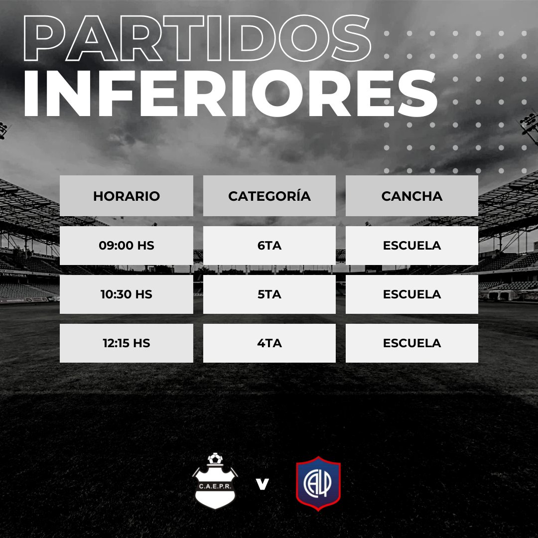 oficial_caepr's tweet photo. ⚽ ¡Nueva jornada de competencia para nuestras inferiores!

Este sábado 19 de abril, por la 5ta fecha de la Zona Platino, jugamos ante Las Palmas:

���� En Escuela
👉 4ta, 5ta y 6ta
🏟 En Las Palmas
👉 7ma, 8va, 9na, 10ma, 11ra y 12da

¡Vamos, Escuela! 🖤🤍

#Inferiores #CAEPR https://t.co/Rd4RDXiYIo