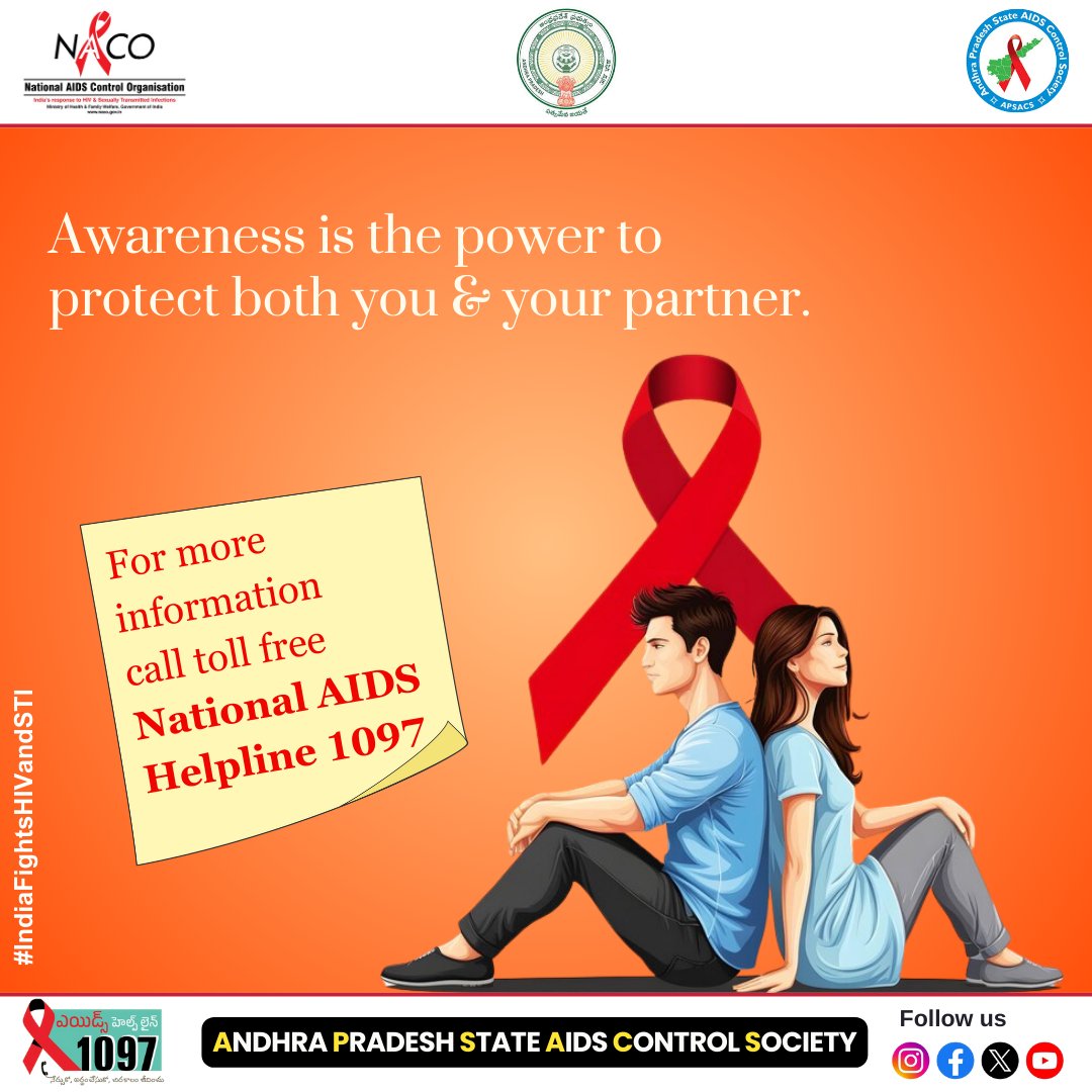 APSACS2020's tweet image. Awareness is the power to protect both YOU &amp;amp; YOUR PARTNER.
Know the facts. Break the myths. Stay protected. ❤️💪
📞 For more information, call the National AIDS Helpline – 1097 (Toll-Free)

#IndiaFightsHIV #HIVAwareness #AIDSAwareness #ProtectYourPartner #SafeLove #GetTested