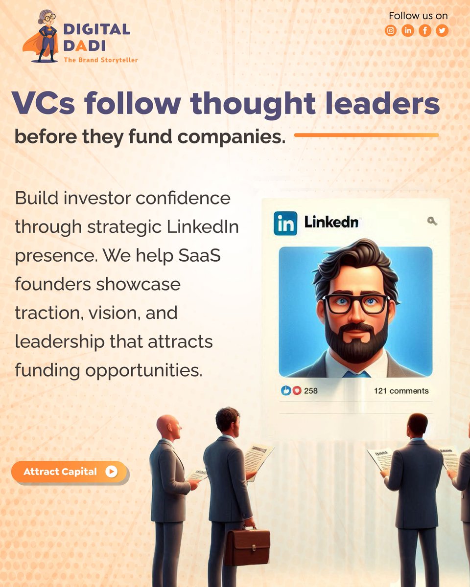 digitaldadi's tweet photo. Investors research founders before they invest. Your LinkedIn isn’t just a profile—it’s your 24/7 funding pitch.
We craft executive brands that showcase vision, execution, &amp; market insight investors can't ignore.

#LinkedInBranding #PersonalBranding #Brandstoryteller #Digitaldadi https://t.co/s1UXj9RBLB