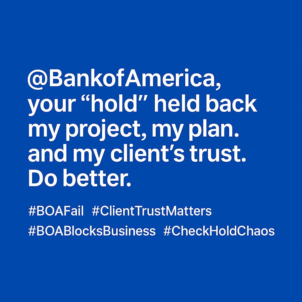 henriqueguthof1's tweet photo. #SmallBusinessStruggles
#BOABlocksBusiness
#SupportSmallBusiness
#CashFlowIsKing
#BusinessSabotage
#DelayedProjects
#ReputationDamage
#ClientTrustMatters https://t.co/IvQzA3rENl