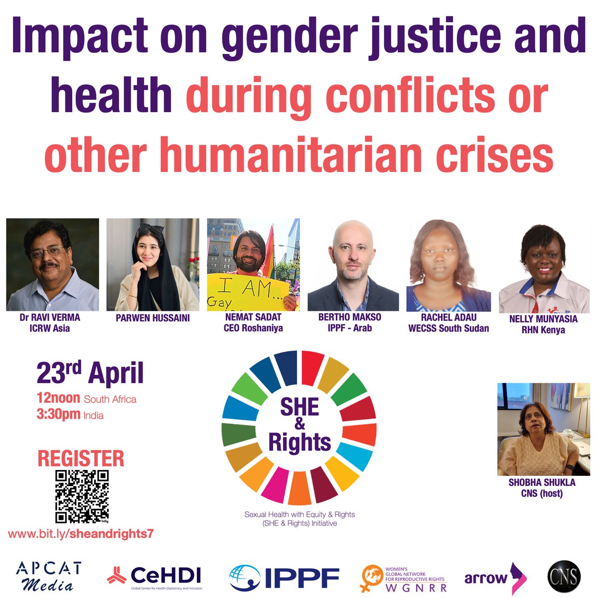 Gender Equality Talks Live (@getalkslive) on Twitter photo Join us TODAY (23/4)
👉Impact on #GenderJustice & #Health during conflicts or other humanitarian crises👈
Register👇 us06web.zoom.us/meeting/regist…
★PANEL
☆ Parwen & <a href="/NematSadat/">Nemat Sadat</a> <a href="/RoshaniyaLGBT/">Roshaniya</a>
☆ Rachel <a href="/WWecss/">Women Empowerment Centre South Sudan (WECSS)</a>
☆ <a href="/BerthoMakso/">Bertho Makso</a>
☆ <a href="/NEllyMunyasia/">Nelly Munyasia</a> <a href="/RHNKorg/">Reproductive Health Network Kenya</a>
☆ <a href="/Ravi_RVerma/">Ravi K Verma</a> <a href="/ICRWAsia/">ICRW Asia</a> Join us TODAY (23/4)
👉Impact on #GenderJustice & #Health during conflicts or other humanitarian crises👈
Register👇 us06web.zoom.us/meeting/regist…
★PANEL
☆ Parwen & <a href="/NematSadat/">Nemat Sadat</a> <a href="/RoshaniyaLGBT/">Roshaniya</a>
☆ Rachel <a href="/WWecss/">Women Empowerment Centre South Sudan (WECSS)</a>
☆ <a href="/BerthoMakso/">Bertho Makso</a>
☆ <a href="/NEllyMunyasia/">Nelly Munyasia</a> <a href="/RHNKorg/">Reproductive Health Network Kenya</a>
☆ <a href="/Ravi_RVerma/">Ravi K Verma</a> <a href="/ICRWAsia/">ICRW Asia</a>