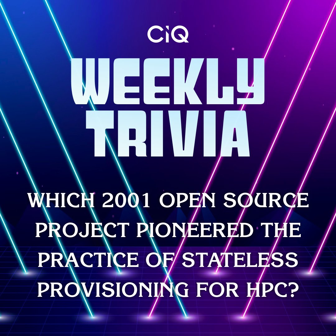 CIQ (@ctrliq) on Twitter photo 🎉 It’s time for CIQ Weekly Trivia! This one is special. 💻 Drop your answer in the comments below for a chance to win a 🎁 random prize.
Congrats to last week’s winner - David Rush -<a href="/drushtx/">David Rush</a>! 👏
💡 Last week’s answer: United States (Source: TOP500 list)
#Trivia #FridayFun 🎉 It’s time for CIQ Weekly Trivia! This one is special. 💻 Drop your answer in the comments below for a chance to win a 🎁 random prize.
Congrats to last week’s winner - David Rush -<a href="/drushtx/">David Rush</a>! 👏
💡 Last week’s answer: United States (Source: TOP500 list)
#Trivia #FridayFun