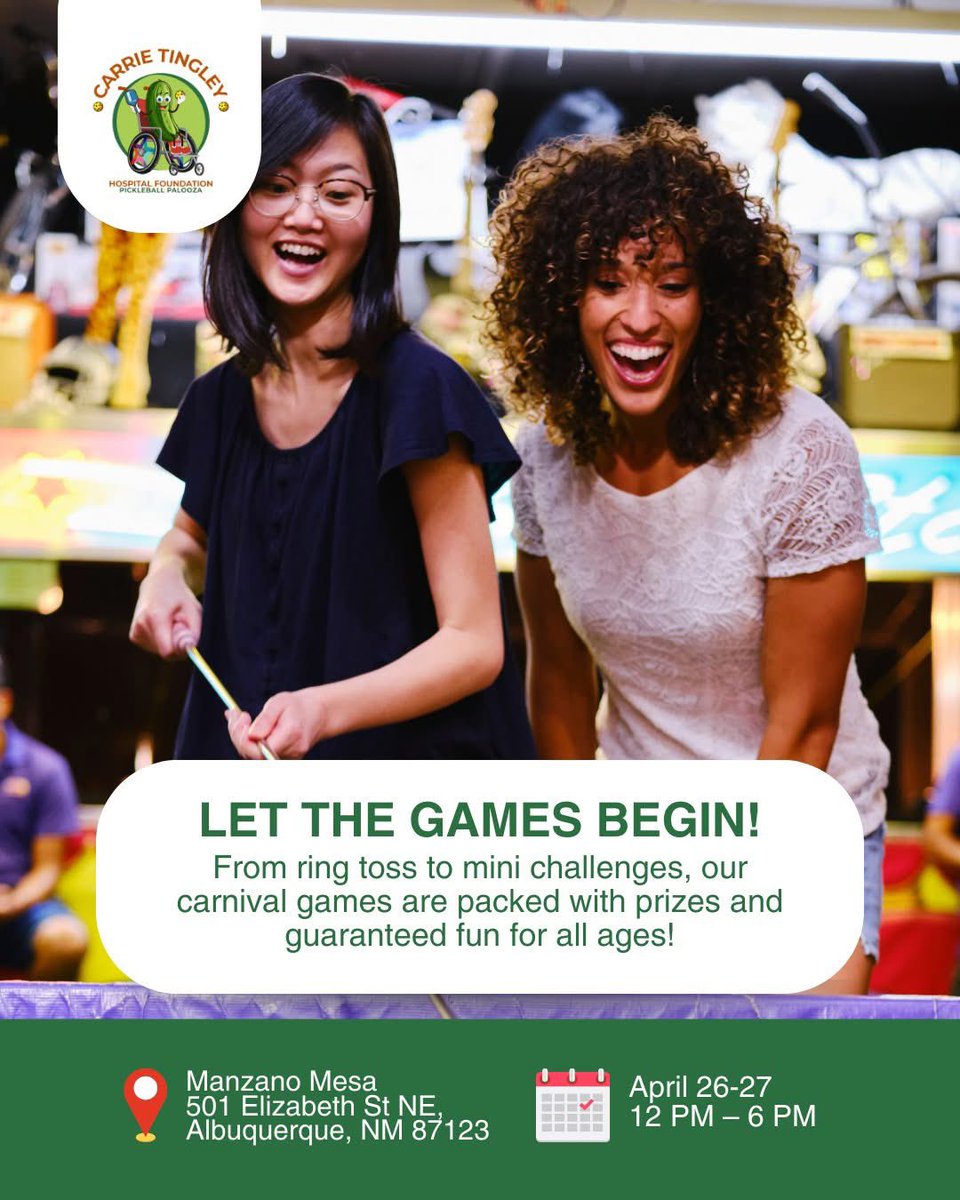 Step into the fun zone! The Carnival Games at Pickleball Palooza are waiting for YOU.

Play, win, and make memories 🎟️ April 26–27 from 9 to 6 PM!

#CarnivalVibes #PlayAndWin #PaloozaFun #FamilyGames #WinBig