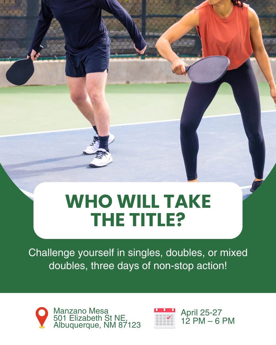 The Pickleball Palooza Tournament is calling! 🔥

Are you in? Register now and prove your skills April 25-27! Singles on Friday, Doubles on Saturday and Mixed Doubles on Sunday! 🏆🎾

#PickleballChallenge #PickleballTourney #PickleballPalooza #PlayToWin #GameOn