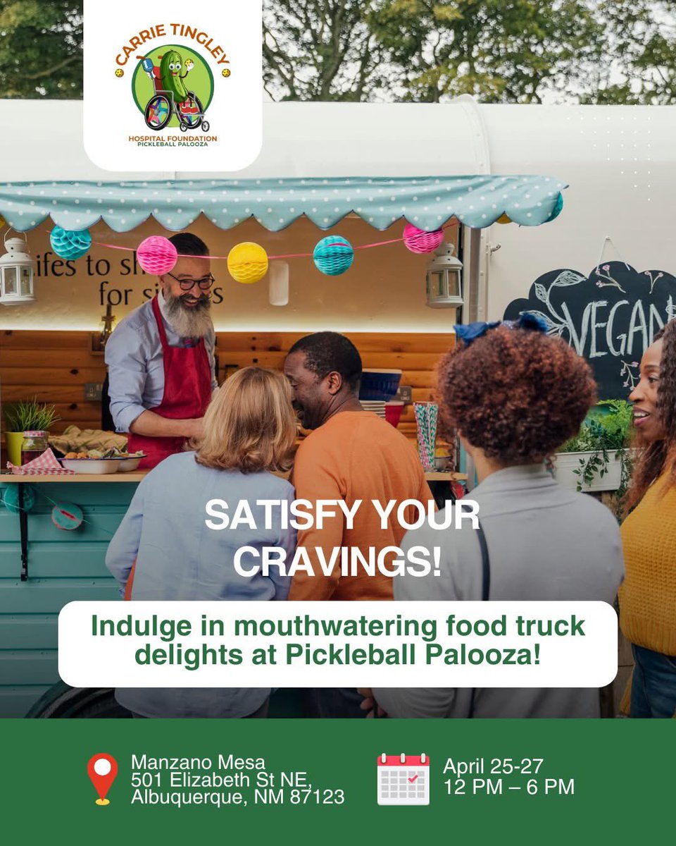 The best local food trucks are rolling in for Pickleball Palooza! 🍔 

Come hungry and leave happy! April 25-27, from 12-6 PM! 🎉

#FoodieFestival #EatsAndDrinks #PickleballParty #FestivalFlavors #Yum