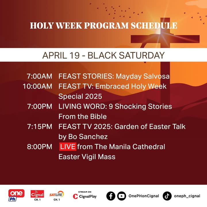 ralphierce's tweet image. Here&apos;s the Black Saturday schedule across the Mediaquest networks.

One PH and One News will still focus on religious programming, but #FrontlineWeekend will air on TV5 this afternoon along with morning and afternoon editions of #News5Alerts.
