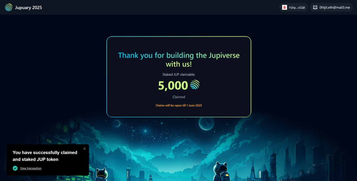 0htjit's tweet photo. Now you can claim your staked $JUP from being Good Cats.

➡️ https://t.co/phhr1LHy4O

You can use your staked JUP to participate on Jupiter Governance or you can unstake to claim $JUP (30-days countdown) at https://t.co/zBzE01BICL