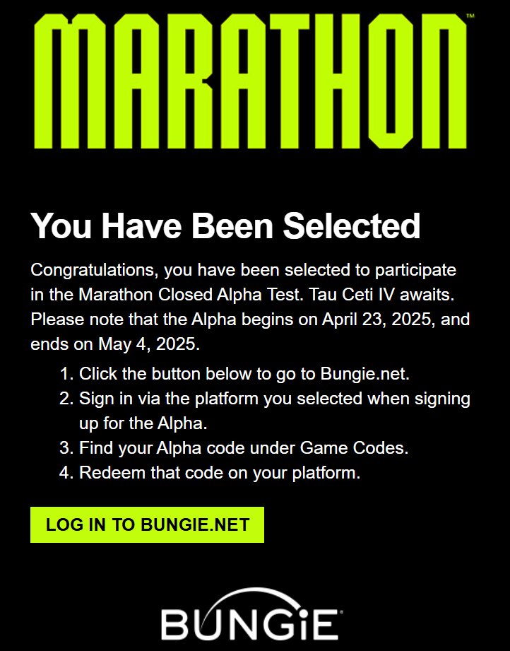 Alpha Test Invites are going out for Marathon