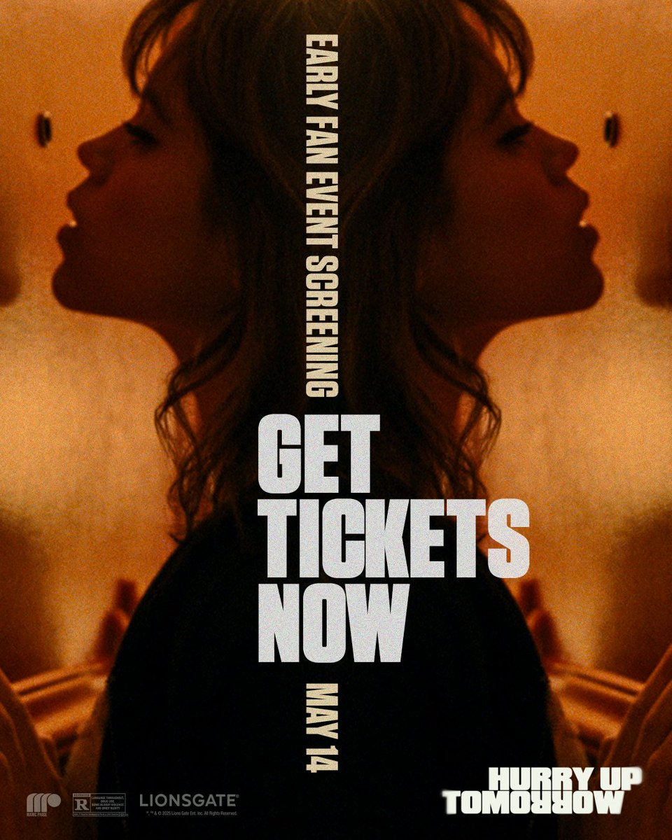 hurryuptomorrow's tweet photo. HURRY UP TOMORROW
EARLY FAN EVENT SCREENING // 5.14.25

be the FIRST to see the film plus EXCLUSIVE bonus content.

ONE. NIGHT. ONLY.

fan event tickets on sale NOW: https://t.co/V3G23pMUSe https://t.co/Rs3CaJQkab