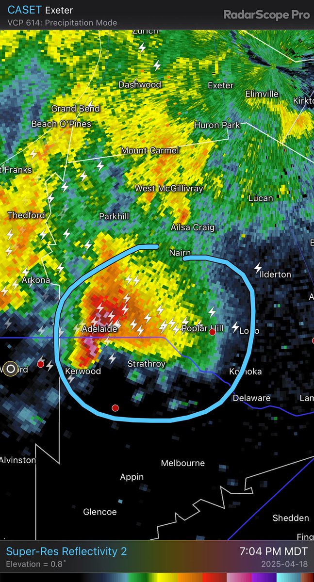 HouckisPokisewx's tweet photo. Severe Thunderstorm Warning for Strathroy and London Ontario #onstorm 
CASET - Super-Res Reflectivity 2 9:04 PM #ONStorm https://t.co/RTyrWru7bq