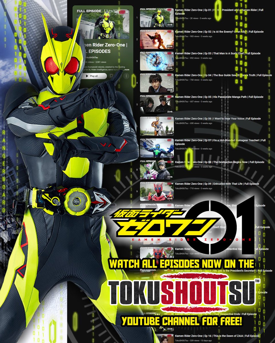 ⚡️ RangerBoard.com ⚡️ (@rangerboard) on Twitter photo NA & UK - ICYMI, all episodes of #KamenRider Zero-One are on the <a href="/tokushoutsu/">TokuSHOUTsu</a> YouTube channel, subbed, for free! Henshin!
𝙰 𝙹𝚄𝙼𝙿 𝚃𝙾 𝚃𝙷𝙴 𝚂𝙺𝚈 𝚃𝚄𝚁𝙽𝚂 𝚃𝙾 𝙰 𝚁𝙸𝙳𝙴𝚁 𝙺𝙸𝙲𝙺
🦗 01 Playlist: youtube.com/playlist?list=…
🐺 01 Livestream: youtube.com/watch?v=3ydgQg… NA & UK - ICYMI, all episodes of #KamenRider Zero-One are on the <a href="/tokushoutsu/">TokuSHOUTsu</a> YouTube channel, subbed, for free! Henshin!
𝙰 𝙹𝚄𝙼𝙿 𝚃𝙾 𝚃𝙷𝙴 𝚂𝙺𝚈 𝚃𝚄𝚁𝙽𝚂 𝚃𝙾 𝙰 𝚁𝙸𝙳𝙴𝚁 𝙺𝙸𝙲𝙺
🦗 01 Playlist: youtube.com/playlist?list=…
🐺 01 Livestream: youtube.com/watch?v=3ydgQg…