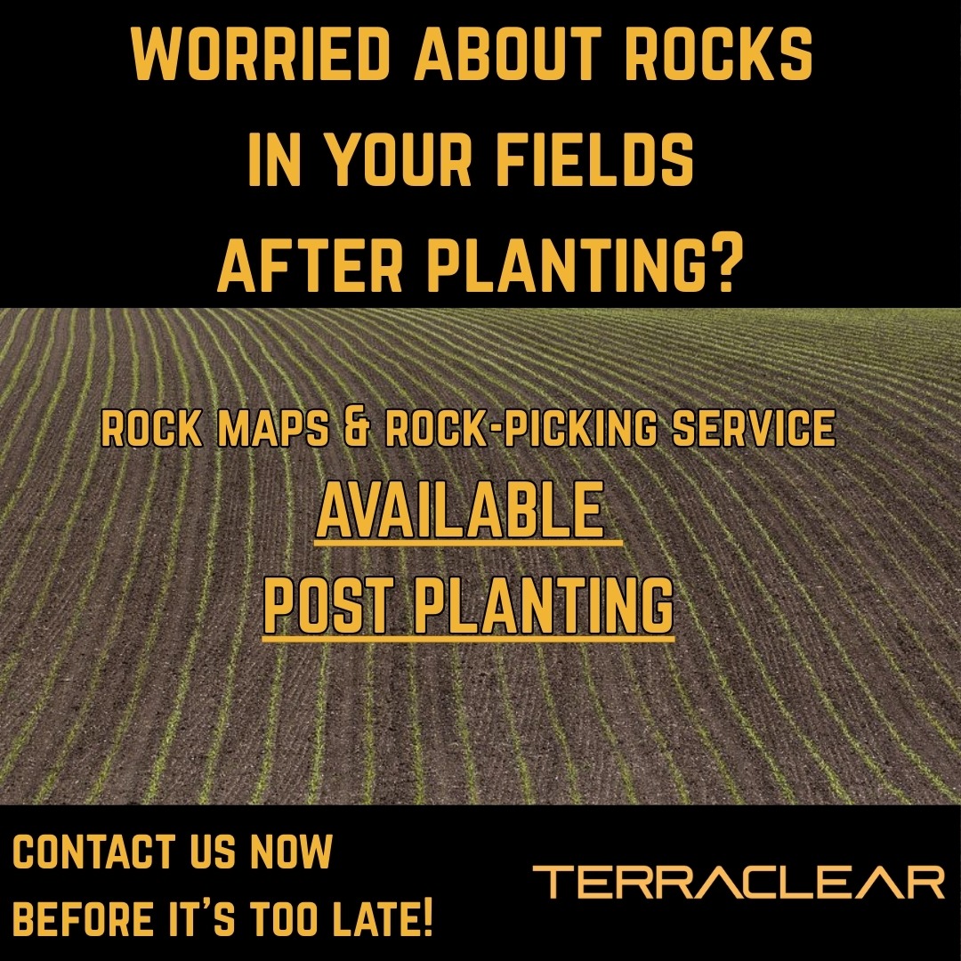 TerraClearInc's tweet photo. Did you put off picking rocks till after planting? It's not too late. TerraClear can provide you a Rock Map and help you with Rock-Picking Services. Visit https://t.co/IXZdtFWO0g for more info!
#RockMap #RockPicking #Agriculture #FreedomFromRocks #FreedomToFarm #AgTech #Picking https://t.co/TDb5JDJ0c9