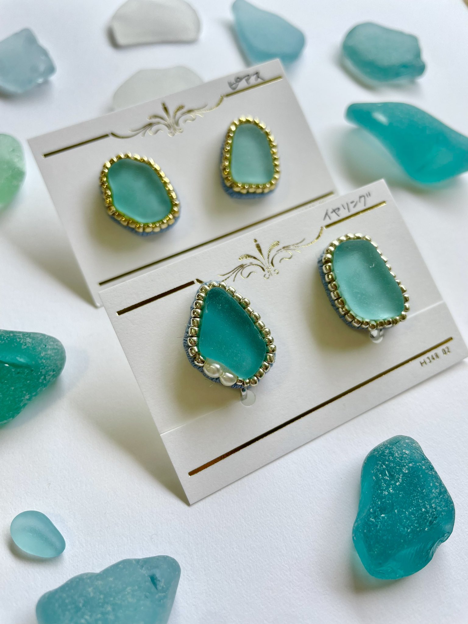 海のサチ🌊シーグラス×ビーズ刺繍アクセサリー (@umi_no_sachi4) / X