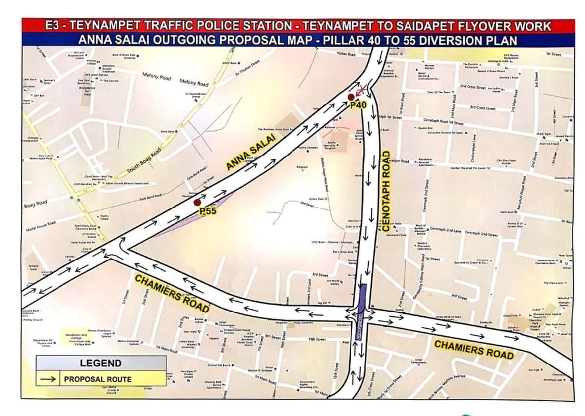 Traffic diversions - Teynampet to Saidapet
