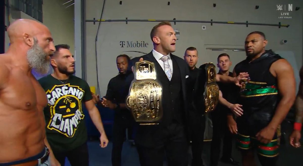 WrestleOps's tweet photo. Nick Aldis says Street Profits will defend the Tag Titles against DIY and MCMG in a TLC Ladder Match next week (not conveniently tomorrow at WrestleMania).

#SmackDown https://t.co/88XrMk73BX