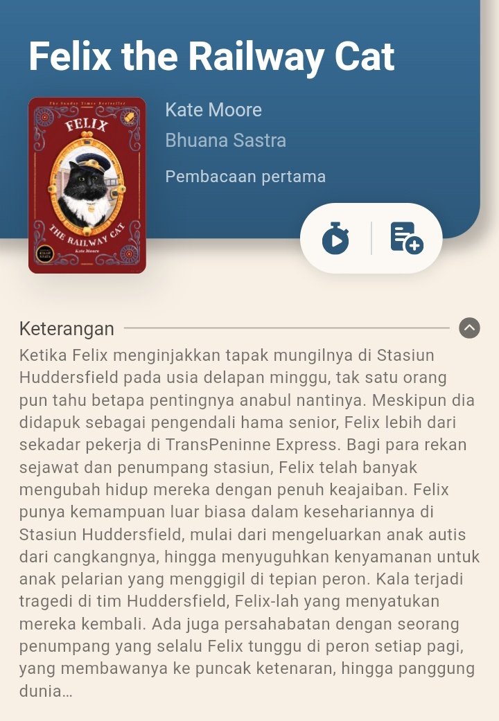 luvyapz's tweet image. —°•° Currently Reading
📚 Felix the Railway Cat
🖊️ Kate Moore
🖋️ Tika Sofyan
📖 332
📱iPusnas
#luvisreading