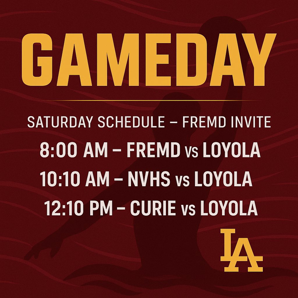 Tripleheader locked in.
Three games. One mindset.
Maximum effort. Relentless defense. Loyola water polo all day.

Saturday Schedule - Fremd Invite
8:00 AM - vs Fremd
10:10 AM - vs Neuqua Valley
12:10 PM - vs Curie

Let’s go.
#GoRamblers #RelentlessRamblers #RamblersRise
