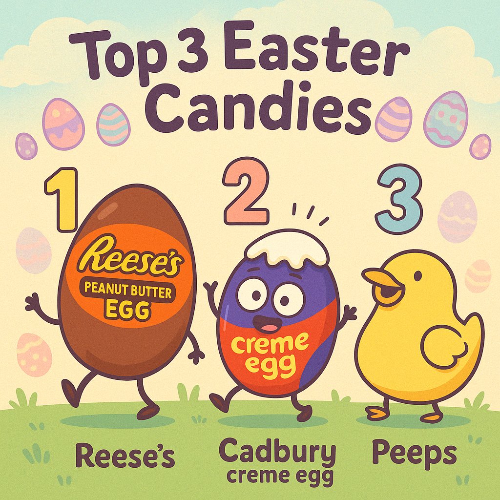 RocketFizz's tweet photo. Fun Fact Friday (Easter Edition): The top three most popular Easter candies in the U.S. are: Reese's Eggs, Cadbury Creme Eggs, and Peeps! ๐
#rocketfizz #funfacts #trivia #easterbasket #eastercandy #easterbunny #peeps #reeses #cadbury #easter https://t.co/KE5FKdm8Nh