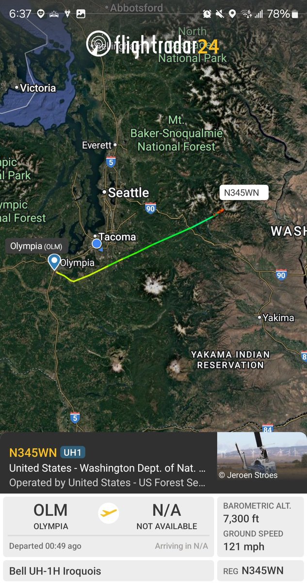 Borrowed7Time's tweet photo. The #DerbyFire in Chelan Co. WA has burned 2+ acres as of WildCad reports at 1800 PDT.
WA DNR Type 2 Helicopter N345WN #A3D1E2 (UH1) will be assisting ground units.
@Wa_fire_watch @sipjack1776 https://t.co/TA2FAG58pS
