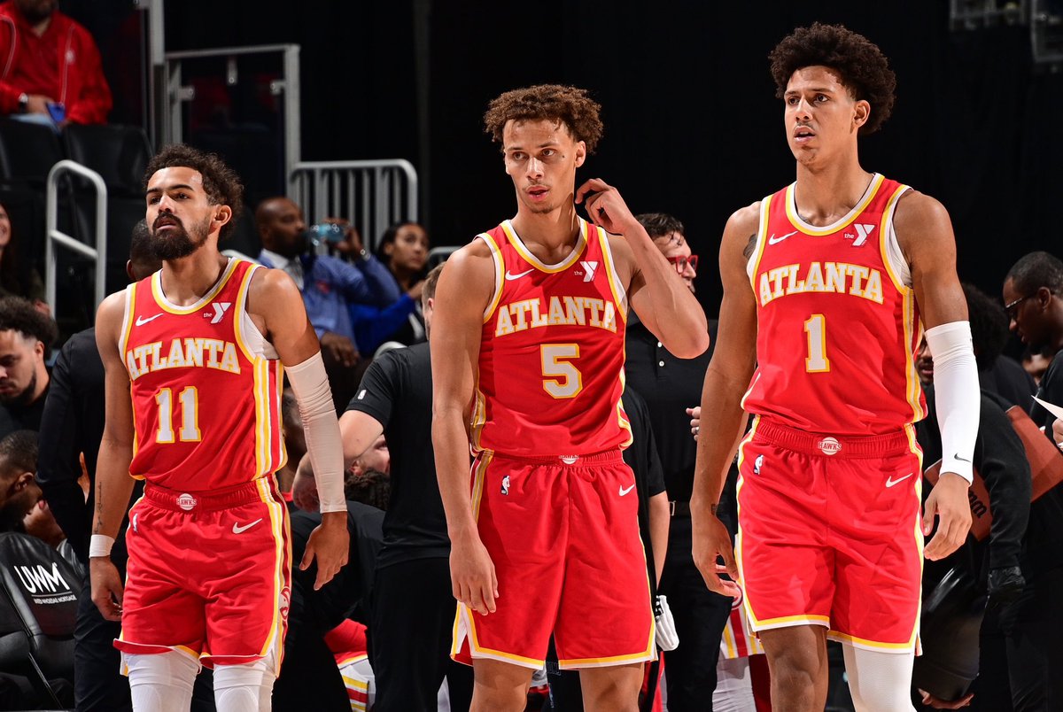 Trae Young (26)
Dyson Daniels (22)
Zaccharie Risacher (20)
Jalen Johnson (23)
Onyeka Okongwu (24)

Hawks are absolutely loaded for the future. One of the most exciting young cores in the NBA. Already can’t wait for next season. 

WeMove.