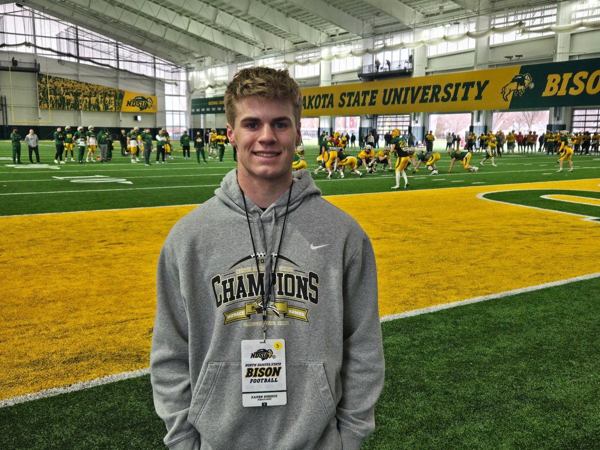 KaisenNordick's tweet photo. Thank you @NDSUfootball for having me out for your Junior Day! I had a blast talking to @CoachGrantOlson! I’d like to thank @MisterLilly and @NickGoeser for reaching out and I can’t wait to be at camp this summer! #GoBison
@WFHoraceFB @NWahlScouting @PrepRedzoneDAK https://t.co/0yzApJ6P9a