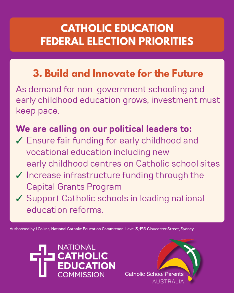 Catholic Education’s federal election priorities:

1. Ensure Affordability and Choice
2. Address Hardship, Wellbeing and Disadvantage
3. Build and Innovate for the Future
Learn more: bit.ly/CathEdPrioriti…

@Catholicedau #SchoolFunding #AusVotes #Auspol