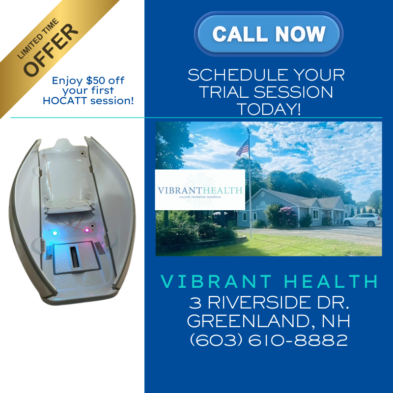 VibrantHealthNH's tweet photo. 🌟 Unlock Your Full Potential with HOCATT®! 🌟

Our new HOCATT® system is designed to help you relax, rejuvenate, and revitalize. In just 30 minutes, you can experience benefits like:

Improved energy levels ⚡️

Better oxygenation and rejuvenation 💫

Reduced stress and enhanced relaxation 🧘‍♀️

A natural boost in wellness 🌿

Call us (603)610-8882 
https://t.co/1QyazZjbDo

Want to feel like the best version of yourself? Book your HOCATT® session today and see the difference for yourself. 💪 #HOCATTBenefits #WellnessJourney #BoostYourEnergy #VibrantHealthNMC  #NaturopathicMedicine #Biohacking #CellularHealth #AntiAging #LymeDisease