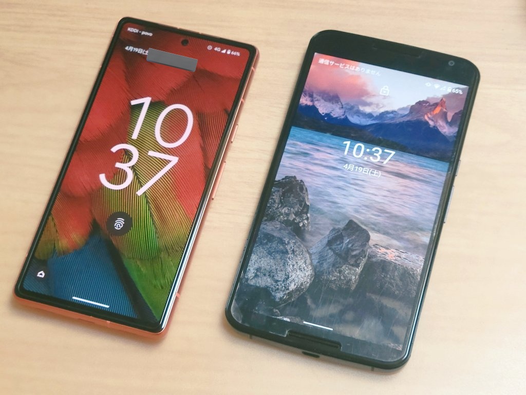 8alni's tweet photo. ありがとう Nexus 6 、ようこそ Pixel 7a！

同じ6インチのはずやのにPixelの画面が小さく感じる https://t.co/zyxGlDZYSt