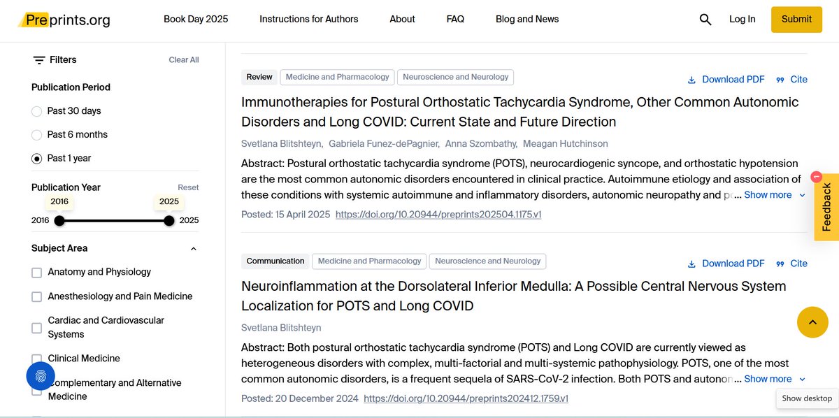 S Blitshteyn MD, FAAN, FANA, Dysautonomia Clinic (@dysclinic) on Twitter photo I was just notified that my two recent papers on #POTS and #LongCovid are the two most viewed papers in the past 1 year on <a href="/Preprints_org/">Preprints.org</a> in the category of #Neuroscience and #Neurology! Thank you all for your interest in my work! 🙏 I was just notified that my two recent papers on #POTS and #LongCovid are the two most viewed papers in the past 1 year on <a href="/Preprints_org/">Preprints.org</a> in the category of #Neuroscience and #Neurology! Thank you all for your interest in my work! 🙏