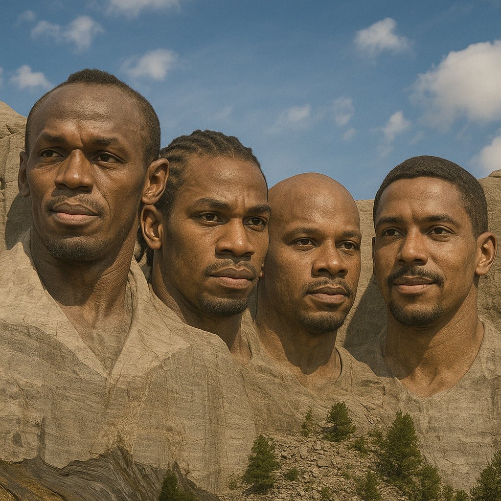 2ndcomingofSJ's tweet image. Jamaican male 100m Mount Rushmore