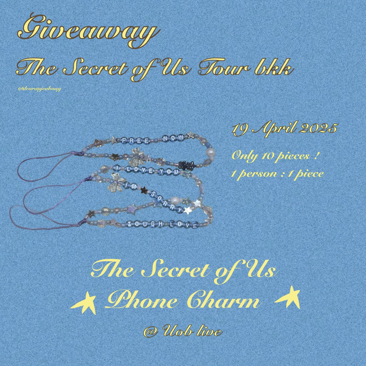 dearangelacy777's tweet photo. Giveaway for #TheSecretofUsTourBangkok ୨ৎ 

19 April 
Time : tba 
🩵 The Secret Of Us (blue) : 10 ea 
📍UOB live 
Exchange pls dm 

See u there ⭐️ !!

#TheSecretOfUsTourinBKK https://t.co/UAGStpFPHp