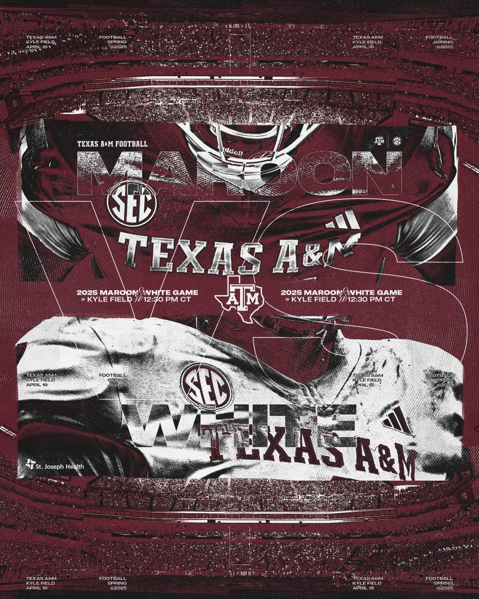 Texas A&M Football (@aggiefootball) on Twitter photo WAKE UP, IT'S GAMEDAY ‼️
🏈 2025 Maroon & White Game
⏰ 12:30 PM
📍 Kyle Field
🔗 aggi.es/4cEFpeo
#GigEm | <a href="/StJoseph_Health/">St. Joseph Health</a> WAKE UP, IT'S GAMEDAY ‼️
🏈 2025 Maroon & White Game
⏰ 12:30 PM
📍 Kyle Field
🔗 aggi.es/4cEFpeo
#GigEm | <a href="/StJoseph_Health/">St. Joseph Health</a>